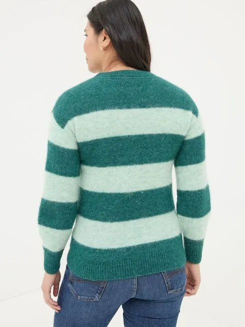 Women Fatface Knitwear Revival Dark Teal Stripe Jumper
