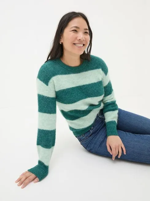 Women Fatface Knitwear Revival Dark Teal Stripe Jumper