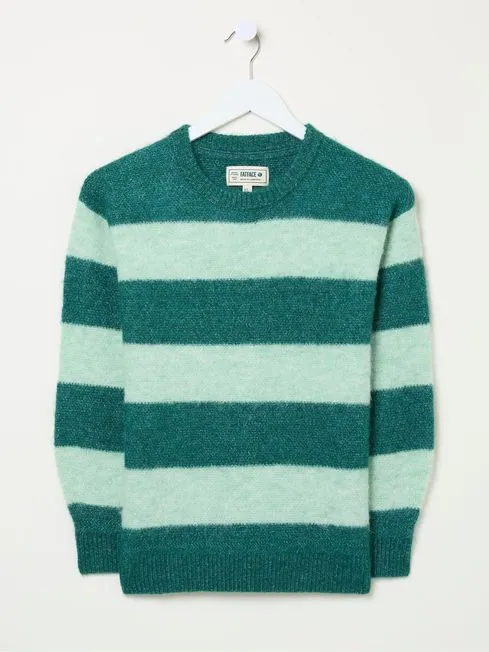 Women Fatface Knitwear Revival Dark Teal Stripe Jumper