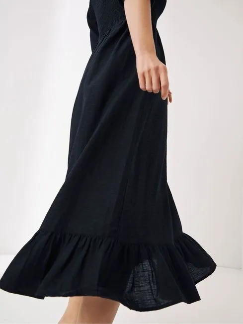 Women Fatface Midi Dresses Adele Black Midi Dress With Linen Women Fatface Midi Dresses Adele Black Midi Dress With Linen