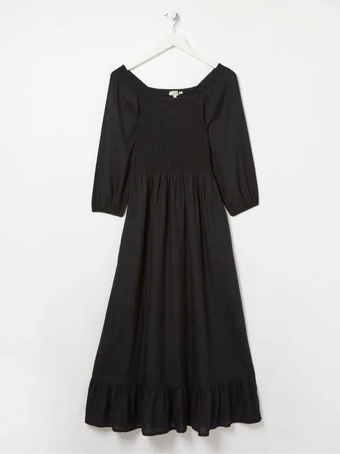 Women Fatface Midi Dresses Adele Black Midi Dress With Linen Women Fatface Midi Dresses Adele Black Midi Dress With Linen