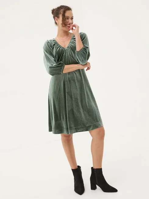Women Fatface Midi Dresses Green Gracie Velvet Dress Women Fatface Midi Dresses Green Gracie Velvet Dress