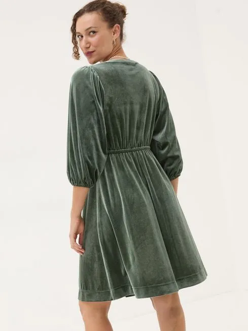 Women Fatface Midi Dresses Green Gracie Velvet Dress Women Fatface Midi Dresses Green Gracie Velvet Dress