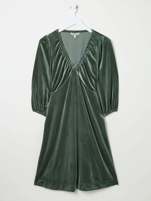 Women Fatface Midi Dresses Green Gracie Velvet Dress Women Fatface Midi Dresses Green Gracie Velvet Dress