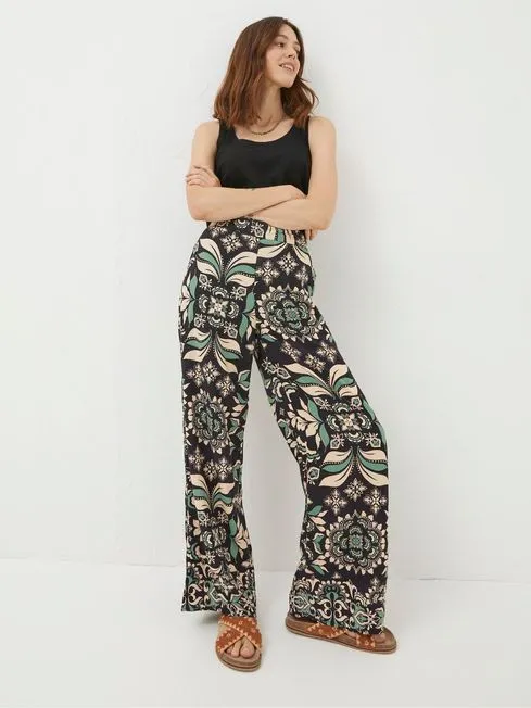 Women Fatface Pants and Leggings Black Isla Mosaic Leaf Wide Leg Trousers Women Fatface Pants and Leggings Black Isla Mosaic Leaf Wide Leg Trousers