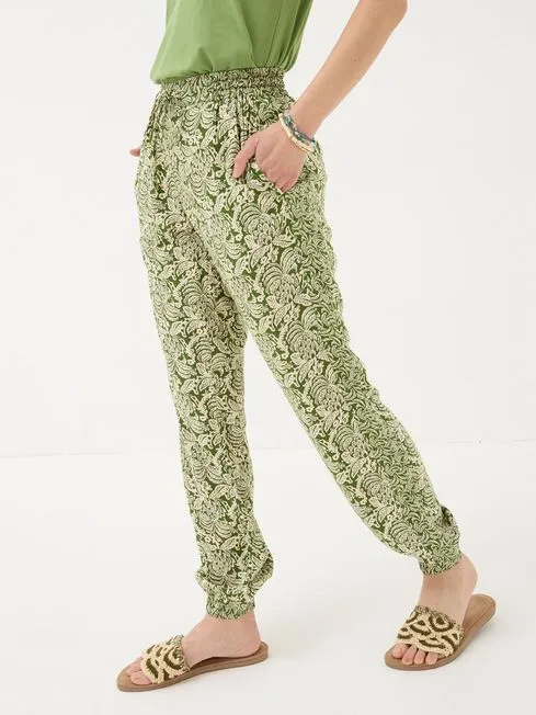 Women Fatface Pants and Leggings Lyme Green Damask Floral Cuffed Trousers