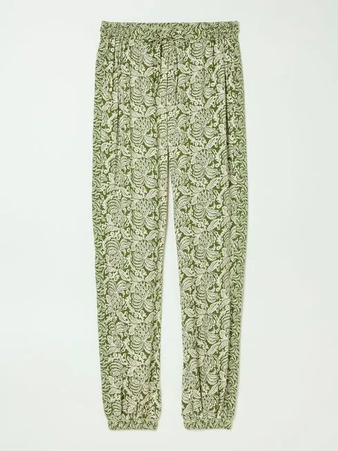 Women Fatface Pants and Leggings Lyme Green Damask Floral Cuffed Trousers