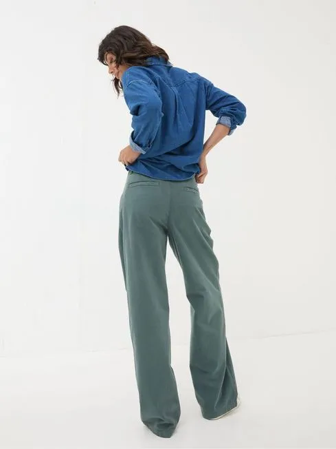 Women Fatface Pants and Leggings Saffron Blue Wide Leg Twill Trousers