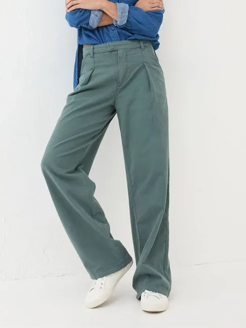 Women Fatface Pants and Leggings Saffron Blue Wide Leg Twill Trousers