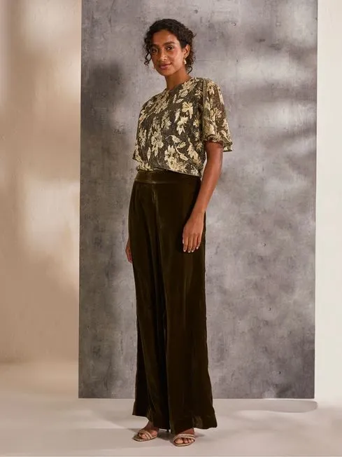 Women Fatface Shirts and Blouses Alba Gold Foil Plisse Top
