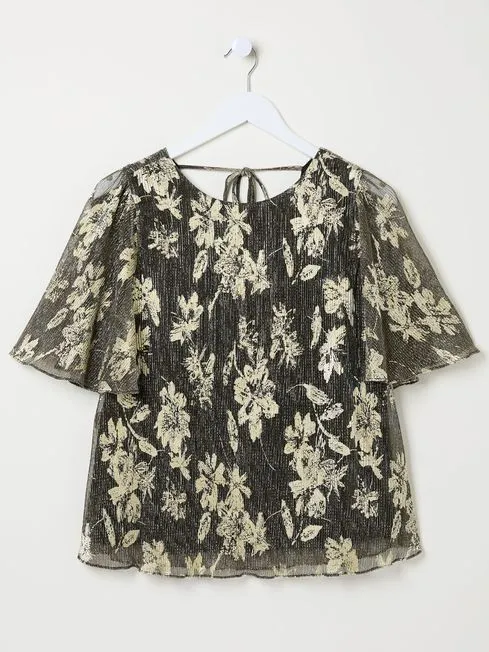 Women Fatface Shirts and Blouses Alba Gold Foil Plisse Top