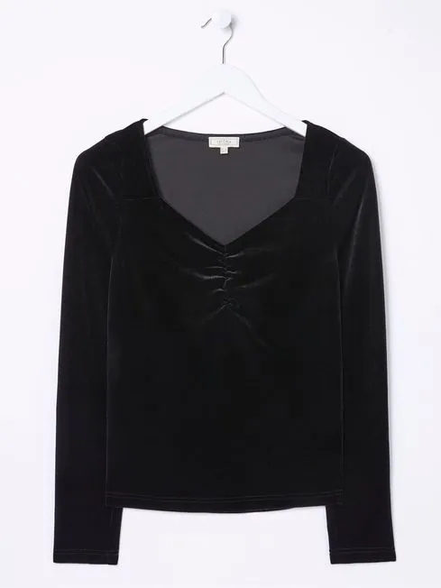 Women Fatface Shirts and Blouses Black Valerie Velvet Top Women Fatface Shirts and Blouses Black Valerie Velvet Top