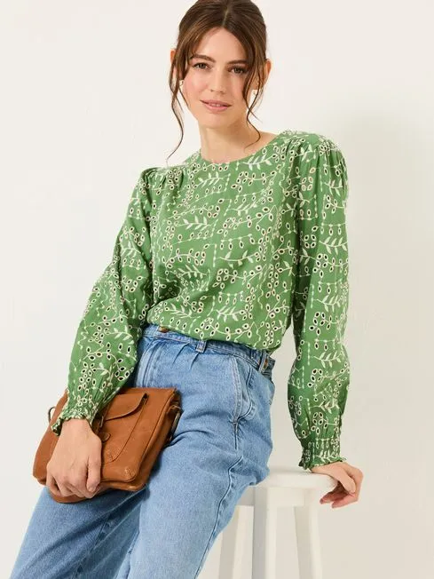 Women Fatface Shirts and Blouses Light Green Jili 100 Cotton Embroidered Blouse