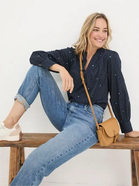 Women Fatface Shirts and Blouses Mathilde Blue Embroidered Blouse