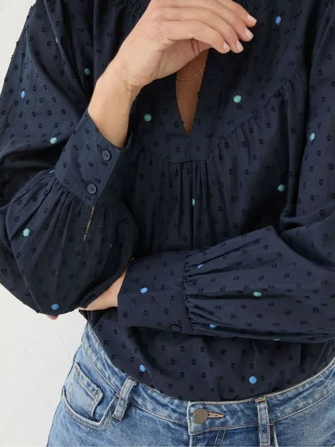 Women Fatface Shirts and Blouses Mathilde Blue Embroidered Blouse