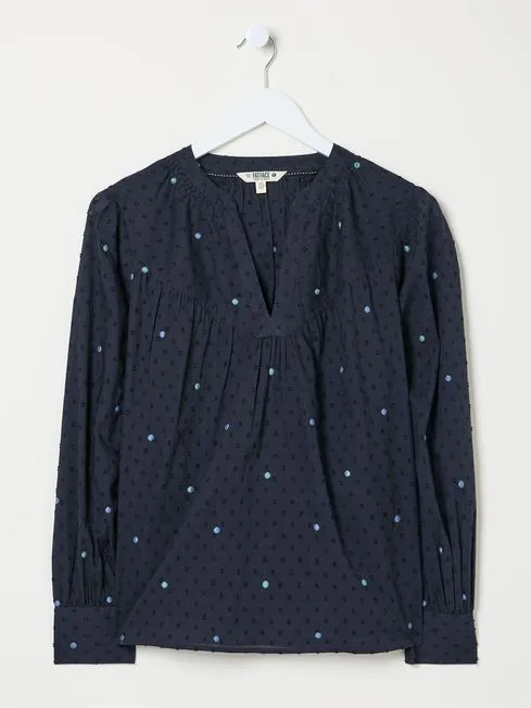Women Fatface Shirts and Blouses Mathilde Blue Embroidered Blouse