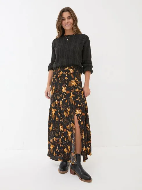 Women Fatface Skirts Black Willa Floral Skirt