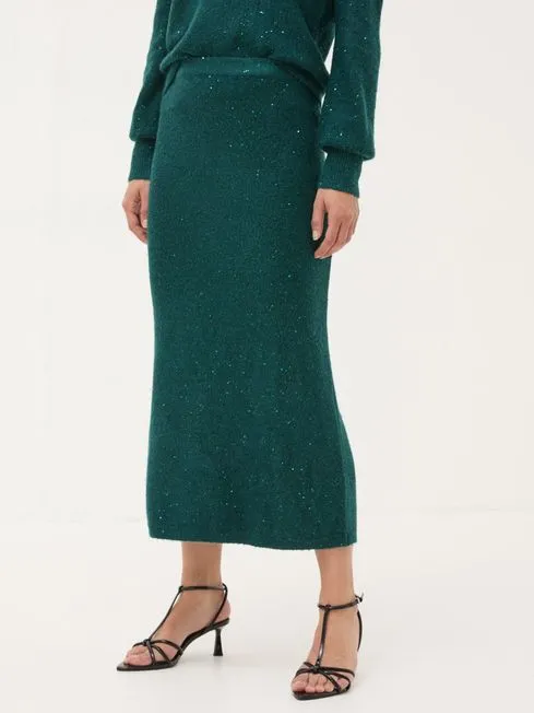 Women Fatface Skirts Teal Blue Sequin Knit Skirt