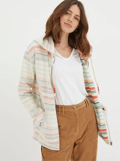 Women Fatface Sweatshirts and Hoodies Daisy Natural Textured Zip Through Hoodie