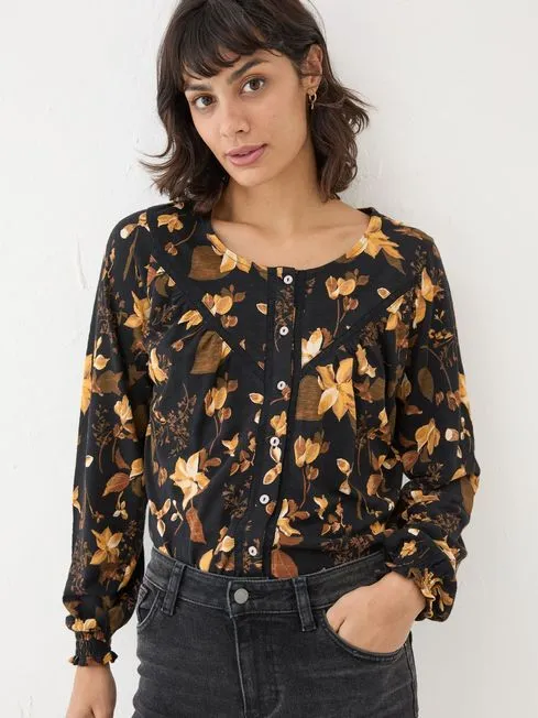 Women Fatface Tops and TShirts Black Wren Woodland Top