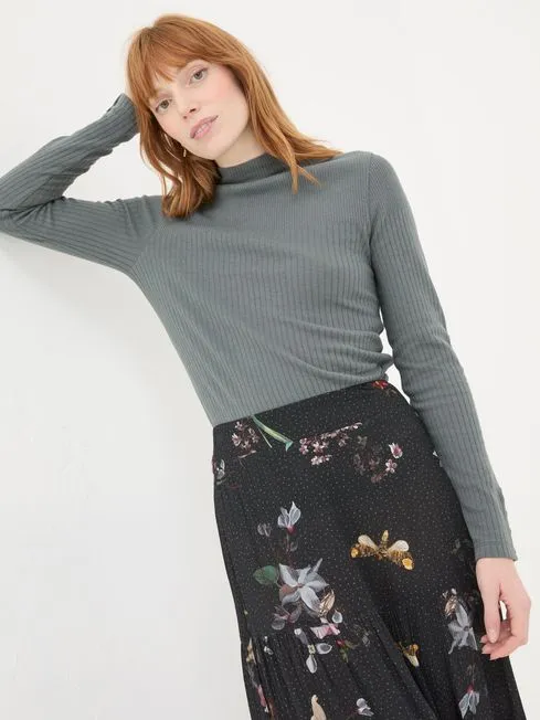 Women Fatface Tops and TShirts Callie Grey High Neck Rib Top
