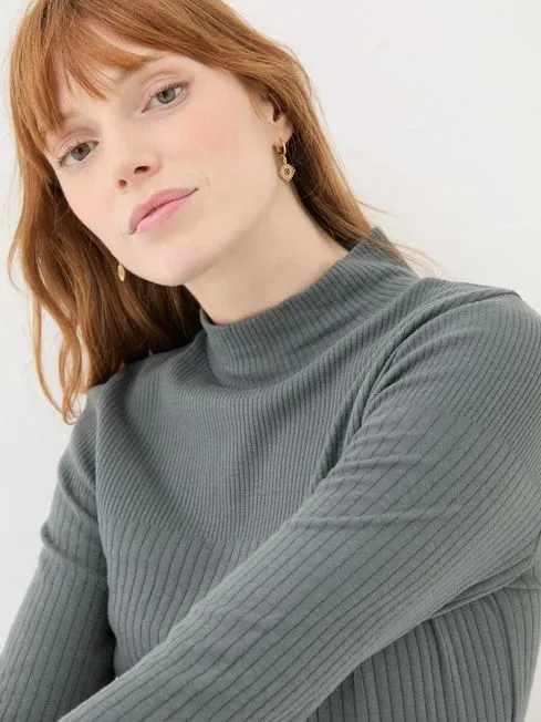 Women Fatface Tops and TShirts Callie Grey High Neck Rib Top Women Fatface Tops and TShirts Callie Grey High Neck Rib Top
