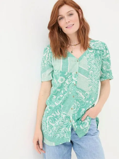 Women Fatface Tops and TShirts Cassidy Blue Patched Paisley Tunic