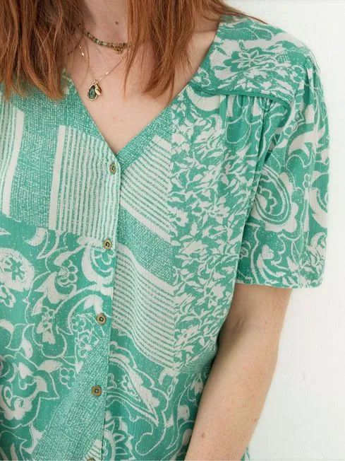 Women Fatface Tops and TShirts Cassidy Blue Patched Paisley Tunic