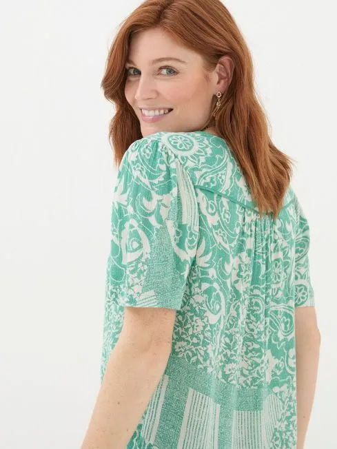 Women Fatface Tops and TShirts Cassidy Blue Patched Paisley Tunic