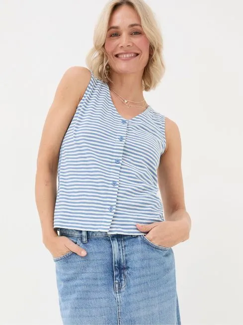 Women Fatface Tops and TShirts Claudia Blue Stripe Button Tank