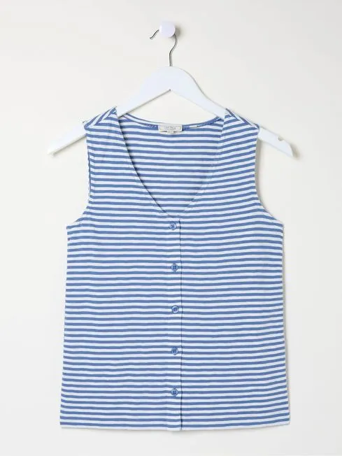 Women Fatface Tops and TShirts Claudia Blue Stripe Button Tank Women Fatface Tops and TShirts Claudia Blue Stripe Button Tank