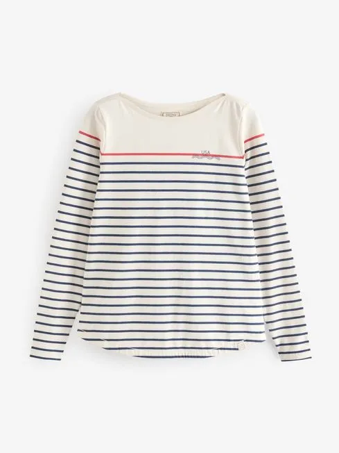 Women Fatface Tops and TShirts Cream Ivory Usa Breton TShirt
