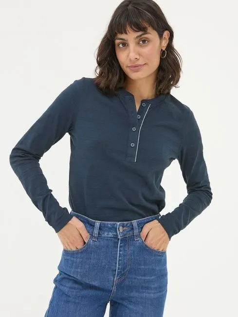 Women Fatface Tops and TShirts Hettie Blue Rib Henley Top