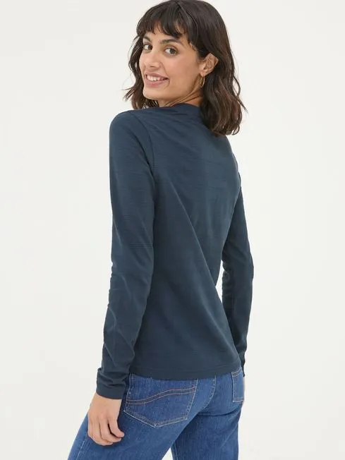 Women Fatface Tops and TShirts Hettie Blue Rib Henley Top Women Fatface Tops and TShirts Hettie Blue Rib Henley Top