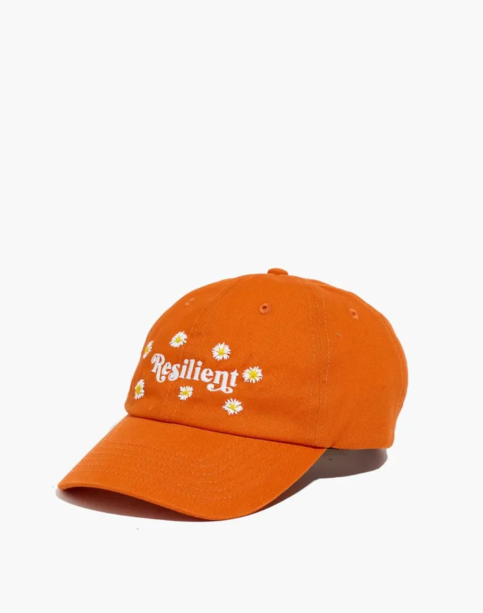 Women Feminist Goods Co Daisies Embroidered Resilient Baseball Cap Orange Madewell Hats