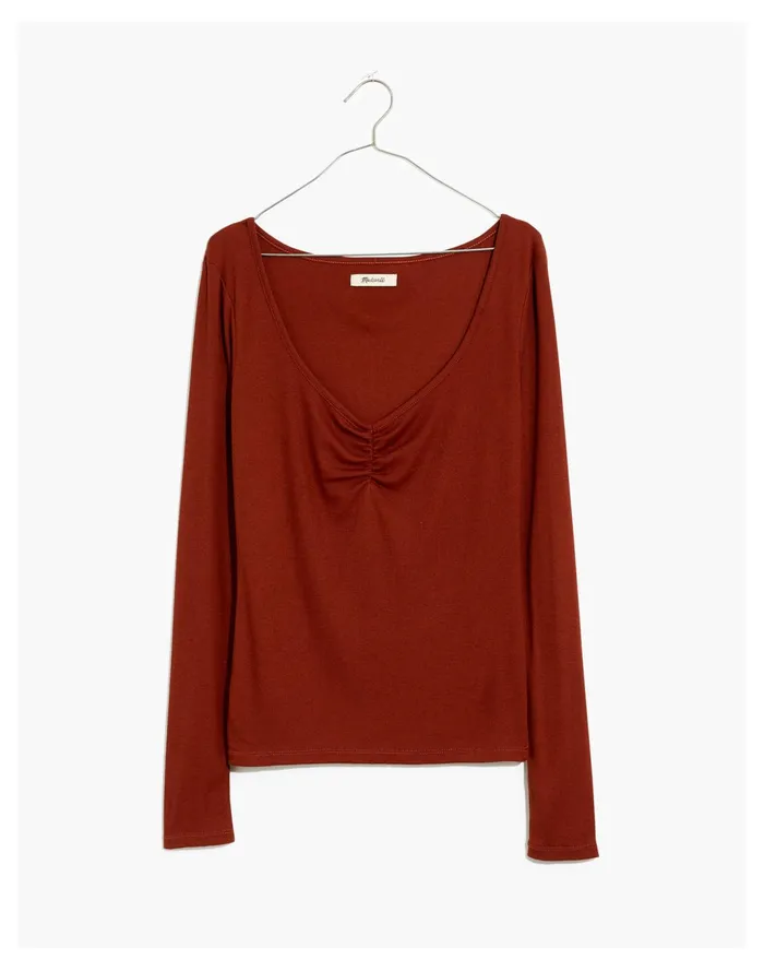 Women Fine Ribbed Sweetheart Tee Stained Mahogany Madewell Tops and Shirts