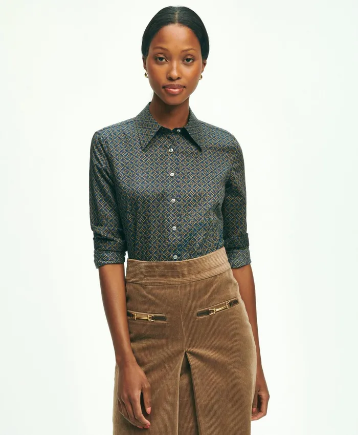 Women Fitted Cotton Sateen Equestrian Print Shirt Navy Multi Brooks Brothers Blouses and Shirts Women Fitted Cotton Sateen Equestrian Print Shirt Navy Multi Brooks Brothers Blouses and Shirts