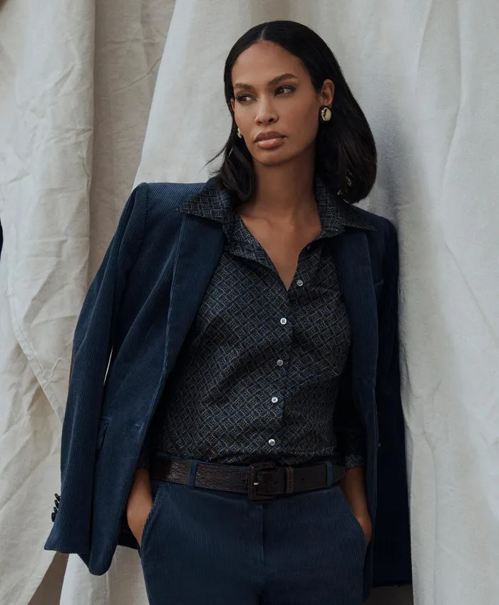Women Fitted Cotton Sateen Equestrian Print Shirt Navy Multi Brooks Brothers Blouses and Shirts
