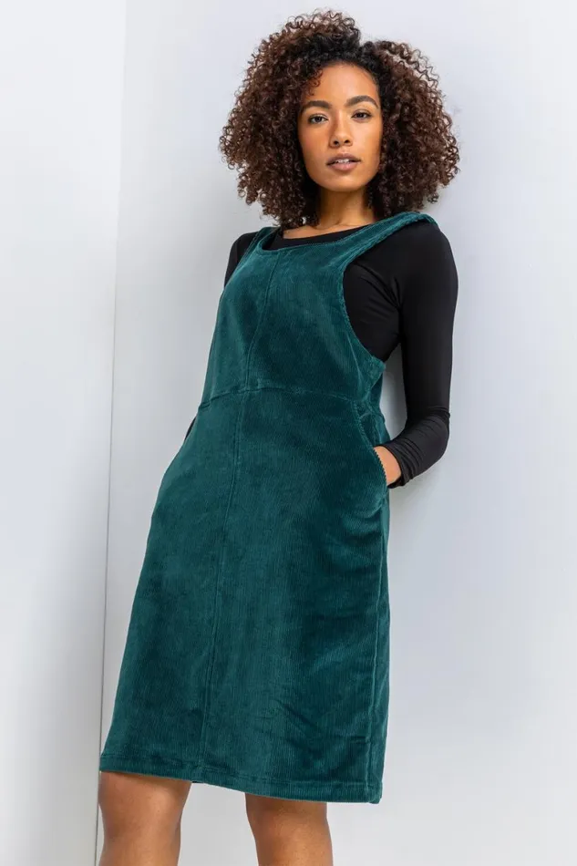 Women Forest Button Corduroy Pinafore Dress Roman Dresses