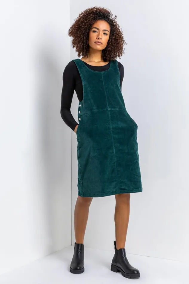Women Forest Button Corduroy Pinafore Dress Roman Dresses