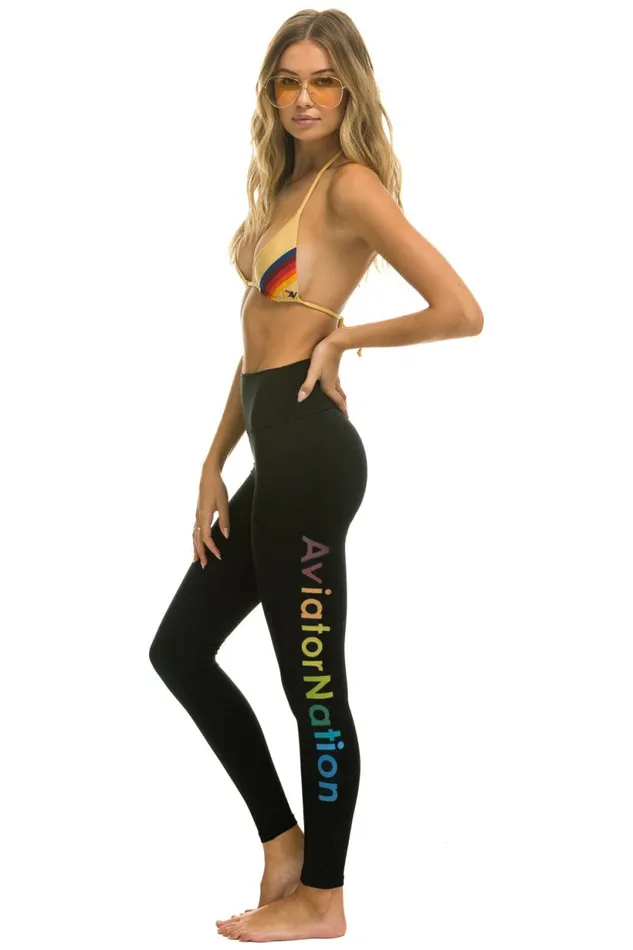 Women FULL LENGTH HIRISE AVIATOR NATION LEGGINGS 8211 BLACK Aviator Nation Leggings