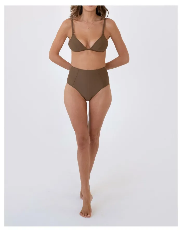 Women GALAMAAR Dillon Tri Bikini Top Brown Madewell Swim