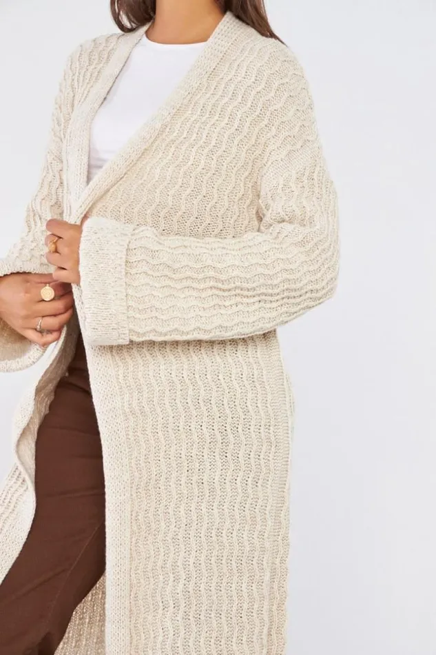 Women Gilet Beige En Maille Simple Beige Brentiny Paris Cardigans