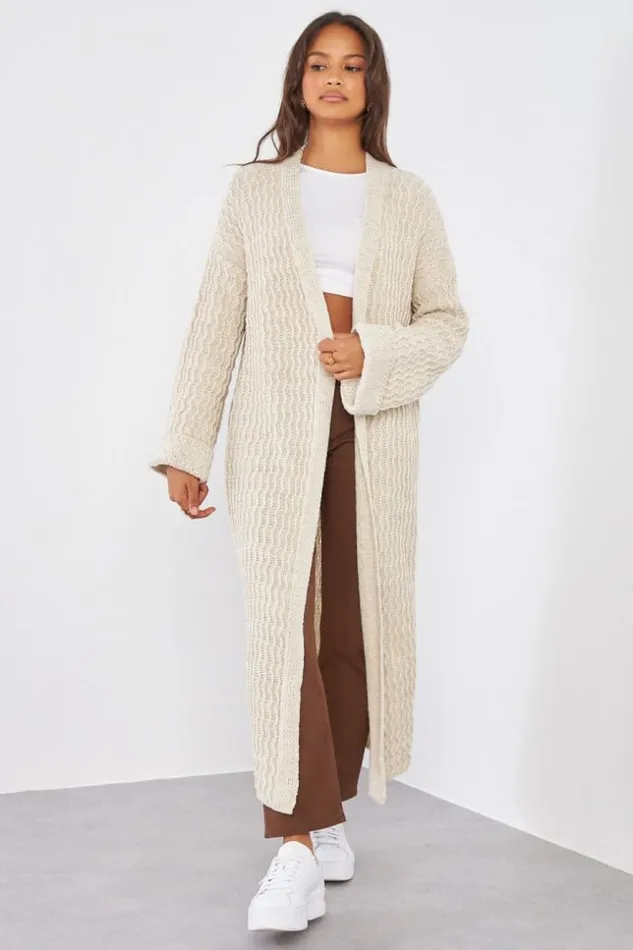 Women Gilet Beige En Maille Simple Beige Brentiny Paris Cardigans