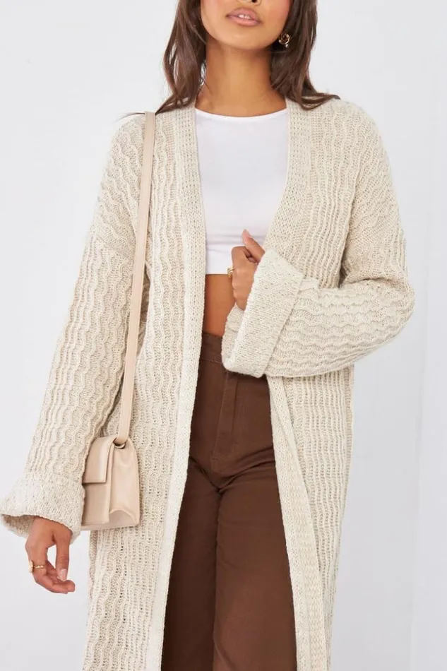 Women Gilet Beige En Maille Simple Beige Brentiny Paris Cardigans
