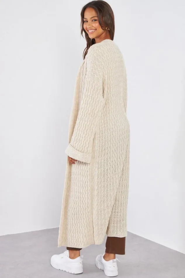 Women Gilet Beige En Maille Simple Beige Brentiny Paris Cardigans