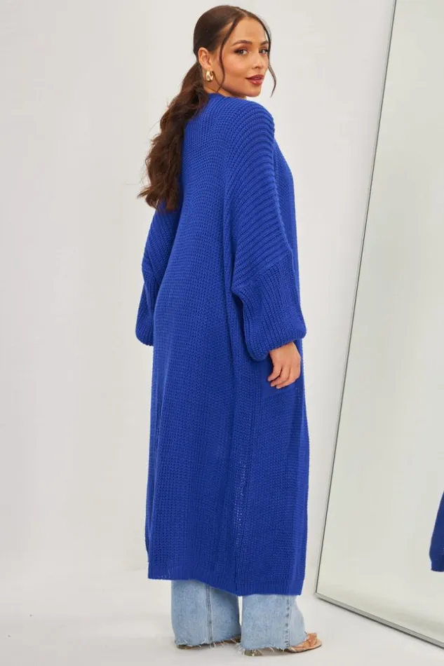 Women Gilet Long Bleu lectrique En Grosses Mailles Blue Brentiny Paris Cardigans Women Gilet Long Bleu lectrique En Grosses Mailles Blue Brentiny Paris Cardigans