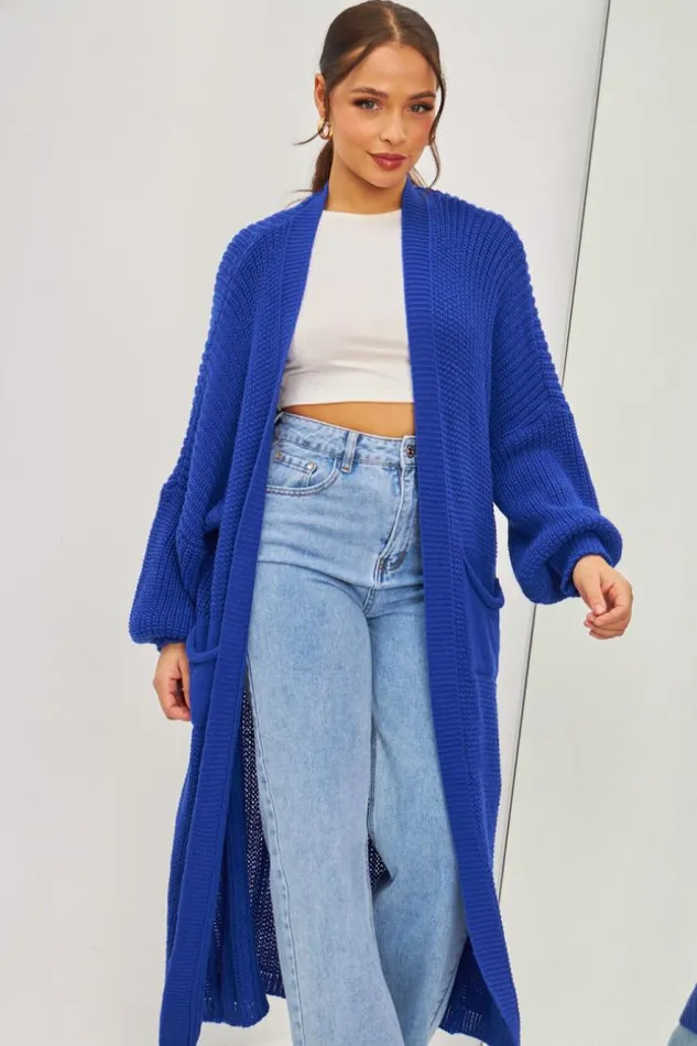 Women Gilet Long Bleu lectrique En Grosses Mailles Blue Brentiny Paris Cardigans Women Gilet Long Bleu lectrique En Grosses Mailles Blue Brentiny Paris Cardigans