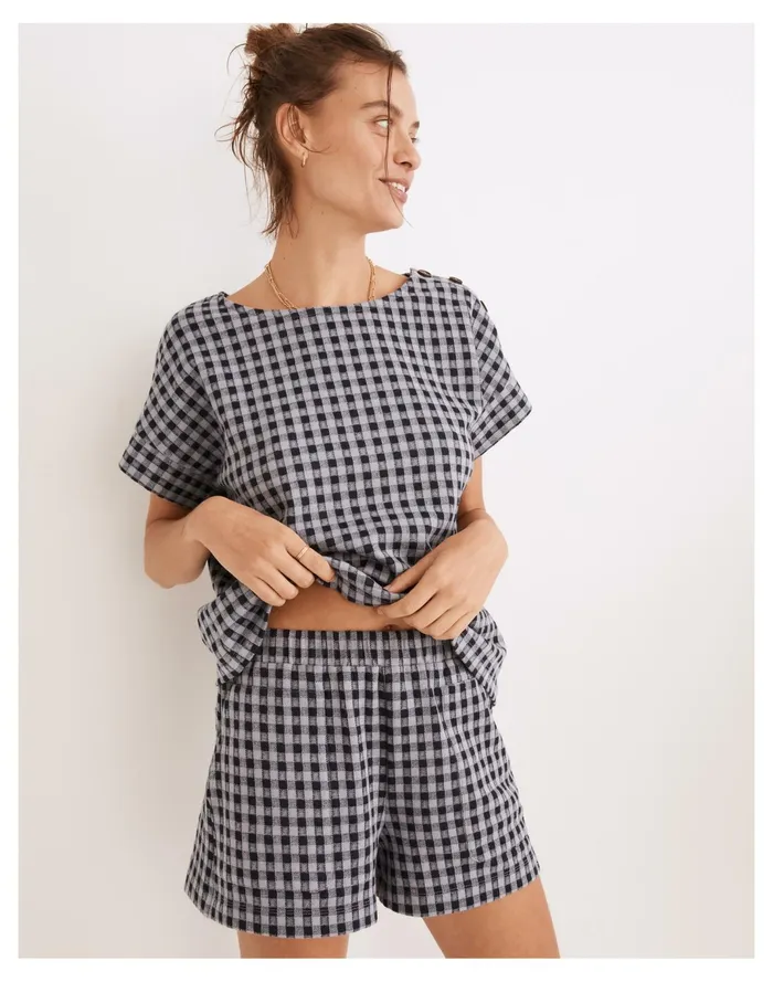 Women Gingham Knit Seersucker Pull On Shorts Faded Lavender Madewell Shorts