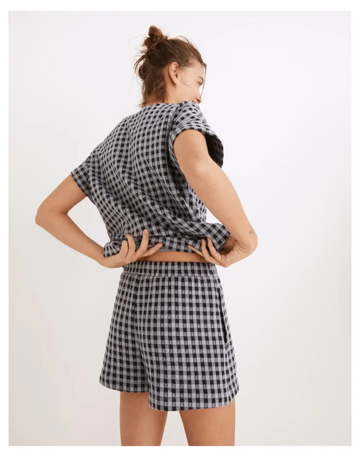 Women Gingham Knit Seersucker Pull On Shorts Faded Lavender Madewell Shorts Women Gingham Knit Seersucker Pull On Shorts Faded Lavender Madewell Shorts